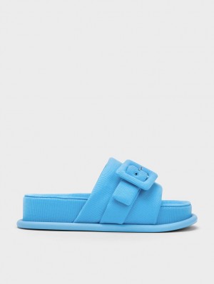 Charles And Keith Sinead Woven Buckled Slide Sandals Blue | PHILIPPINES N031