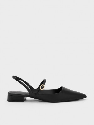 Charles And Keith Slingback Mary Jane Flat Shoes Black | PHILIPPINES L241