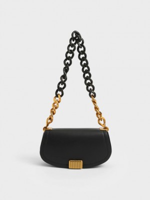 Charles And Keith Sonnet Two-Tone Chain Handle Shoulder Bags Black | PHILIPPINES U598