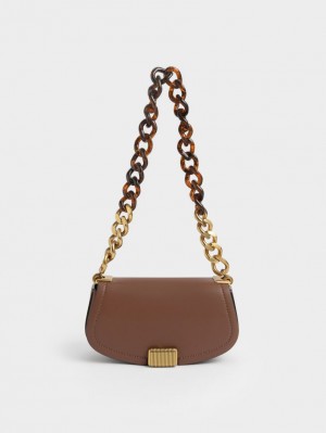 Charles And Keith Sonnet Two-Tone Chain Handle Shoulder Bags Chocolate | PHILIPPINES Q648