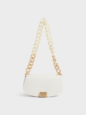 Charles And Keith Sonnet Two-Tone Chain Handle Shoulder Bags White | PHILIPPINES L718