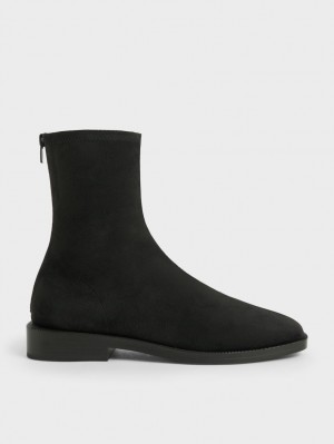 Charles And Keith Square Toe Zip-Up Ankle Boots Black | PHILIPPINES L359