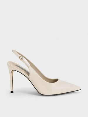 Charles And Keith Stiletto Heel Slingback Pumps Cream | PHILIPPINES W418