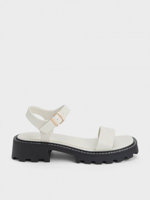 Charles And Keith Stitch-Trim Buckled Platform Sandals White | PHILIPPINES A542