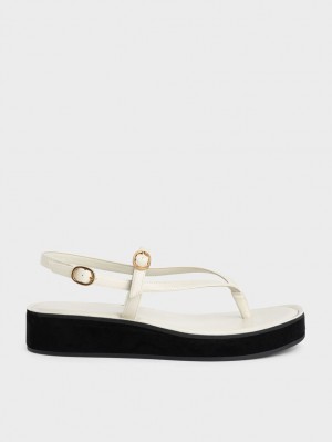 Charles And Keith Strappy Flatform Thong Platform Sandals White | PHILIPPINES A971