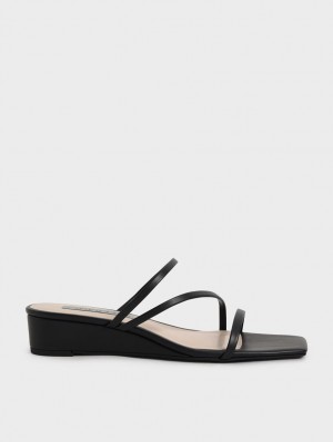 Charles And Keith Strappy Wedge Mules Black | PHILIPPINES L240