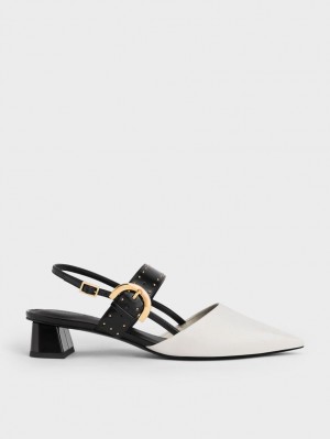 Charles And Keith Studded Buckled Slingback Pumps White | PHILIPPINES L931