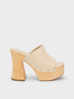 Charles And Keith Tabitha Leather Platform Clogs Beige | PHILIPPINES R903