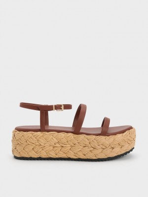 Charles And Keith Tali Leather Braided Platform Sandals Dark Brown | PHILIPPINES K508