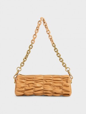 Charles And Keith Tallulah Ruched Chain-Handle Shoulder Bags Orange | PHILIPPINES M908