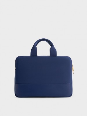 Charles And Keith Textured Laptop Tote Bags Navy | PHILIPPINES N945