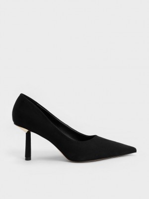 Charles And Keith Textured Pointed-Toe Cylindrical Heel Pumps Black | PHILIPPINES S639