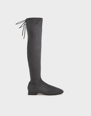 Charles And Keith Textured Thigh High Boots Dark Grey | PHILIPPINES K265