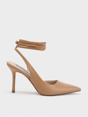 Charles And Keith Tie-Around Slingback Pumps Brown | PHILIPPINES T870