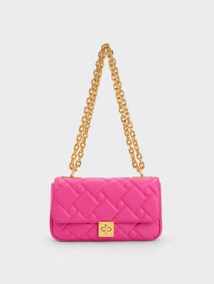 Charles And Keith Tillie Quilted Chain Crossbody Bags Fuchsia | PHILIPPINES Y250