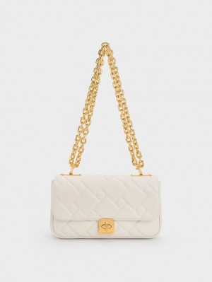 Charles And Keith Tillie Quilted Chain Crossbody Bags Cream | PHILIPPINES V245