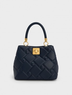 Charles And Keith Tillie Quilted Top Handbag Navy | PHILIPPINES N962