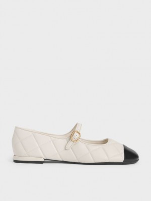 Charles And Keith Toe-Cap Quilted Mary Jane Shoes White | PHILIPPINES S463