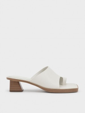 Charles And Keith Toe Ring Stacked Heels Sandals White | PHILIPPINES O620