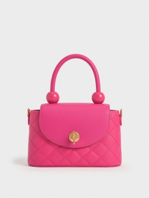 Charles And Keith Top Handle Circle Shoulder Bags Fuchsia | PHILIPPINES L749