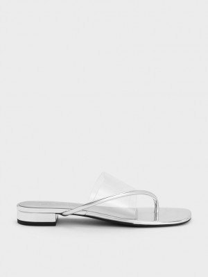 Charles And Keith Transparent Thong Flat Sandals Silver | PHILIPPINES Z214