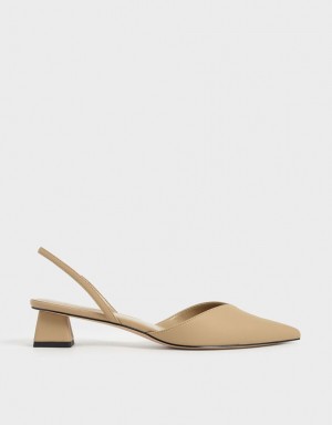 Charles And Keith Trapeze Heel Slingback Pumps Beige | PHILIPPINES Y683