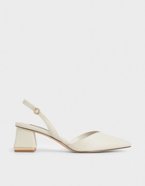 Charles And Keith Trapeze Heel Slingback Pumps White | PHILIPPINES O370