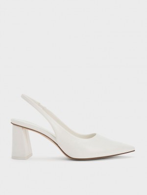 Charles And Keith Trapeze Heel Slingback Pumps White | PHILIPPINES Q671