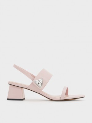 Charles And Keith Trice Metallic Accent Block Heels Sandals Pink | PHILIPPINES Z025