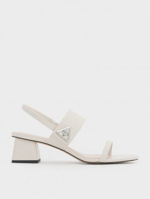 Charles And Keith Trice Metallic Accent Block Heels Sandals White | PHILIPPINES I398