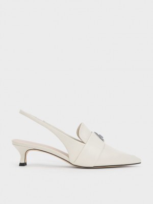 Charles And Keith Trice Metallic Accent Pointed-Toe Slingback Pumps White | PHILIPPINES R216