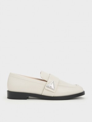 Charles And Keith Trice Metallic Accent Loafers White | PHILIPPINES X078