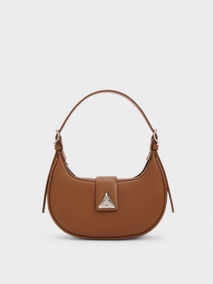 Charles And Keith Trice Metallic Accent Belted Shoulder Bags Brown | PHILIPPINES R519