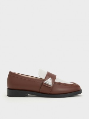 Charles And Keith Trice Two-Tone Metallic Accent Loafers Brown | PHILIPPINES N863