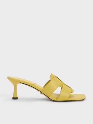 Charles And Keith Trichelle Interwoven Leather Spool Heel Mules Yellow | PHILIPPINES L495