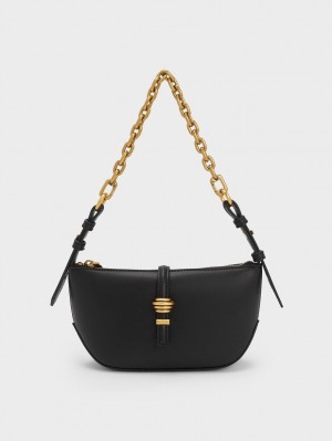 Charles And Keith Trudy Belted Geometric Shoulder Bags Black | PHILIPPINES X683