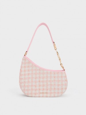 Charles And Keith Tweed Asymmetrical Shoulder Bags Pink | PHILIPPINES J687