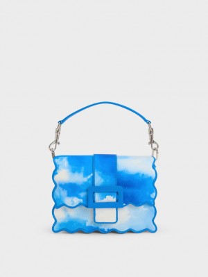 Charles And Keith Waverly Cloud-Print Scallop-Trim Shoulder Bags Blue | PHILIPPINES K504