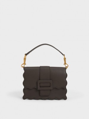 Charles And Keith Waverly Scallop-Trim Tote Bags Black | PHILIPPINES Z934