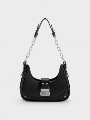 Charles And Keith Winslet Belted Hobo Bag Black | PHILIPPINES X814