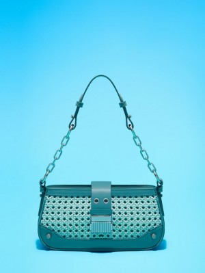 Charles And Keith Winslet Woven Belted Shoulder Bags Turquoise | PHILIPPINES A186