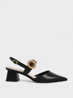 Charles And Keith Woven Buckle Slingback Heeled Pumps Black | PHILIPPINES G439