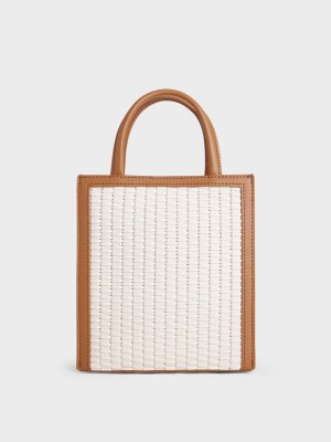 Charles And Keith Woven Double Handle Tote Bags Chocolate | PHILIPPINES A801