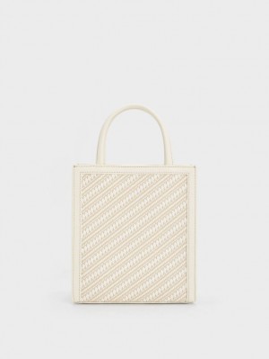 Charles And Keith Woven Double Handle Tote Bags Cream | PHILIPPINES T516