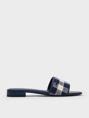 Charles And Keith Woven Gingham Flat Sandals Dark Blue | PHILIPPINES G392