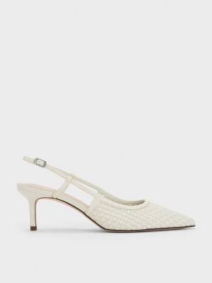 Charles And Keith Woven Slingback Pumps White | PHILIPPINES S541