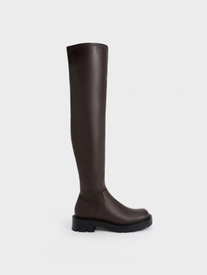 Charles And Keith Zip-Up Thigh High Boots Dark Brown | PHILIPPINES J289