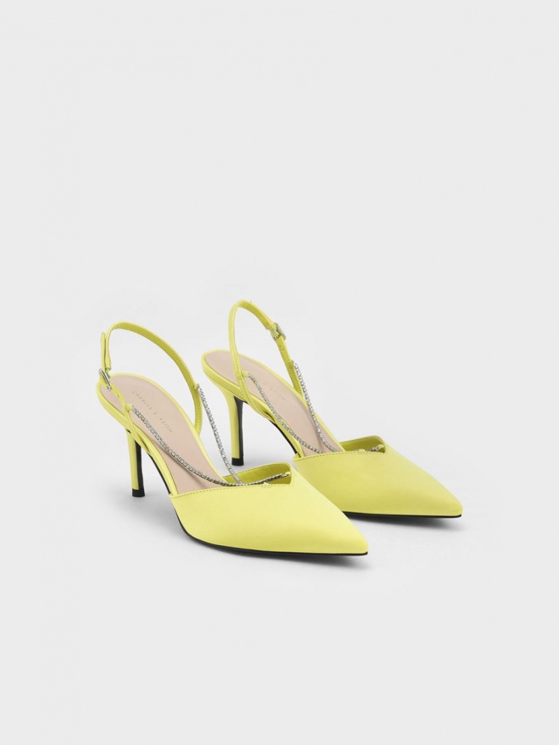 Charles And Keith Adel Recycled Polyester Gem-Strap Slingback Pumps Light Green | PHILIPPINES I182