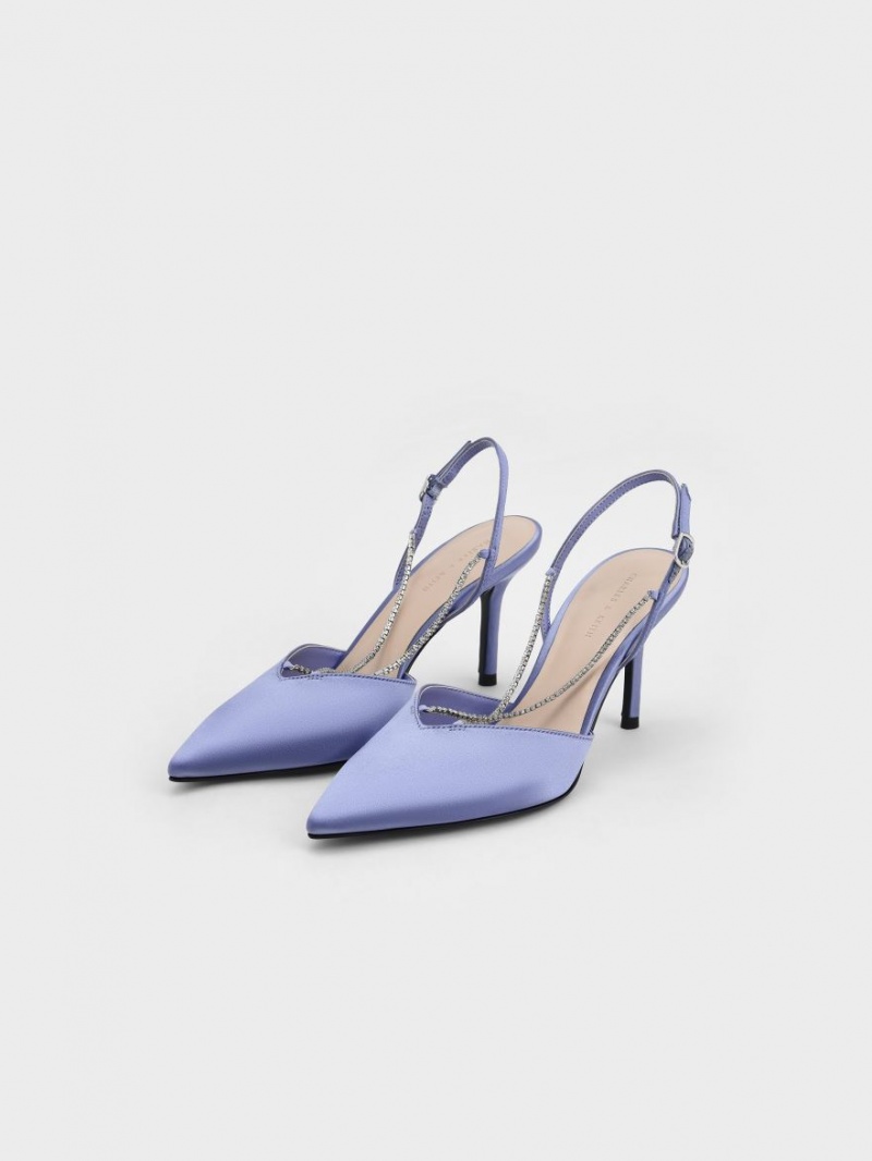 Charles And Keith Adel Recycled Polyester Gem-Strap Slingback Ballerina Pumps Blue | PHILIPPINES L965