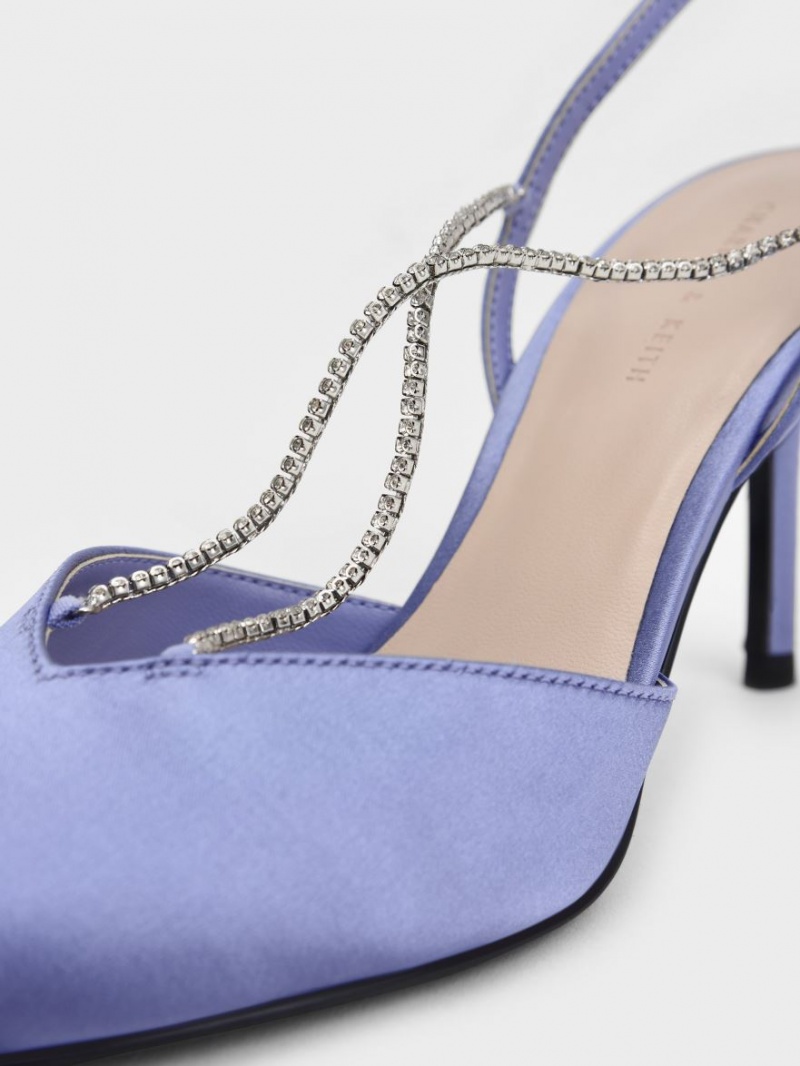 Charles And Keith Adel Recycled Polyester Gem-Strap Slingback Ballerina Pumps Blue | PHILIPPINES L965